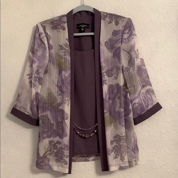 R&M Richards Jackets & Blazers - R & M Richard’s Elegant Purple Shimmer Floral Blazer Blouse Lightweight Size 12P